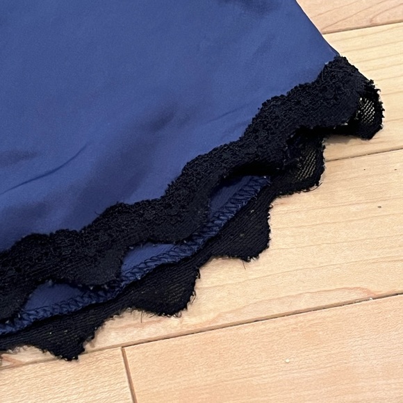 Navy Blue Lingerie Tank Top with Black Lace - Picture 2 of 5